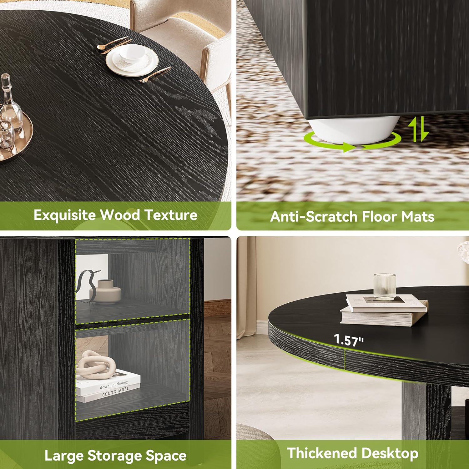 47-Inch Round Dining Table with Storage for 4-6